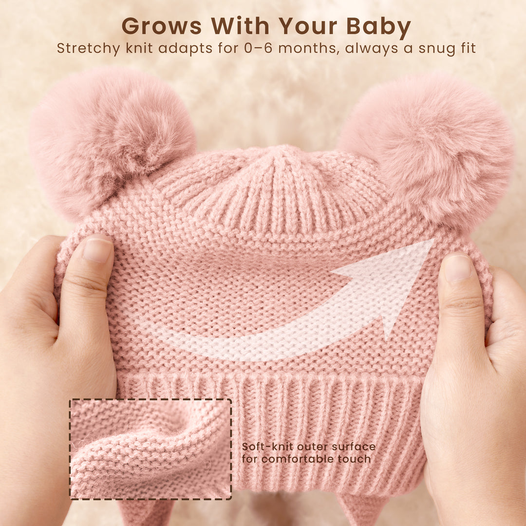 Konssy 2 Pack Baby Winter Hat with Earflaps, Warm Knit Beanie, Cozy Baby Hat for Boys & Girls 0–6 Months