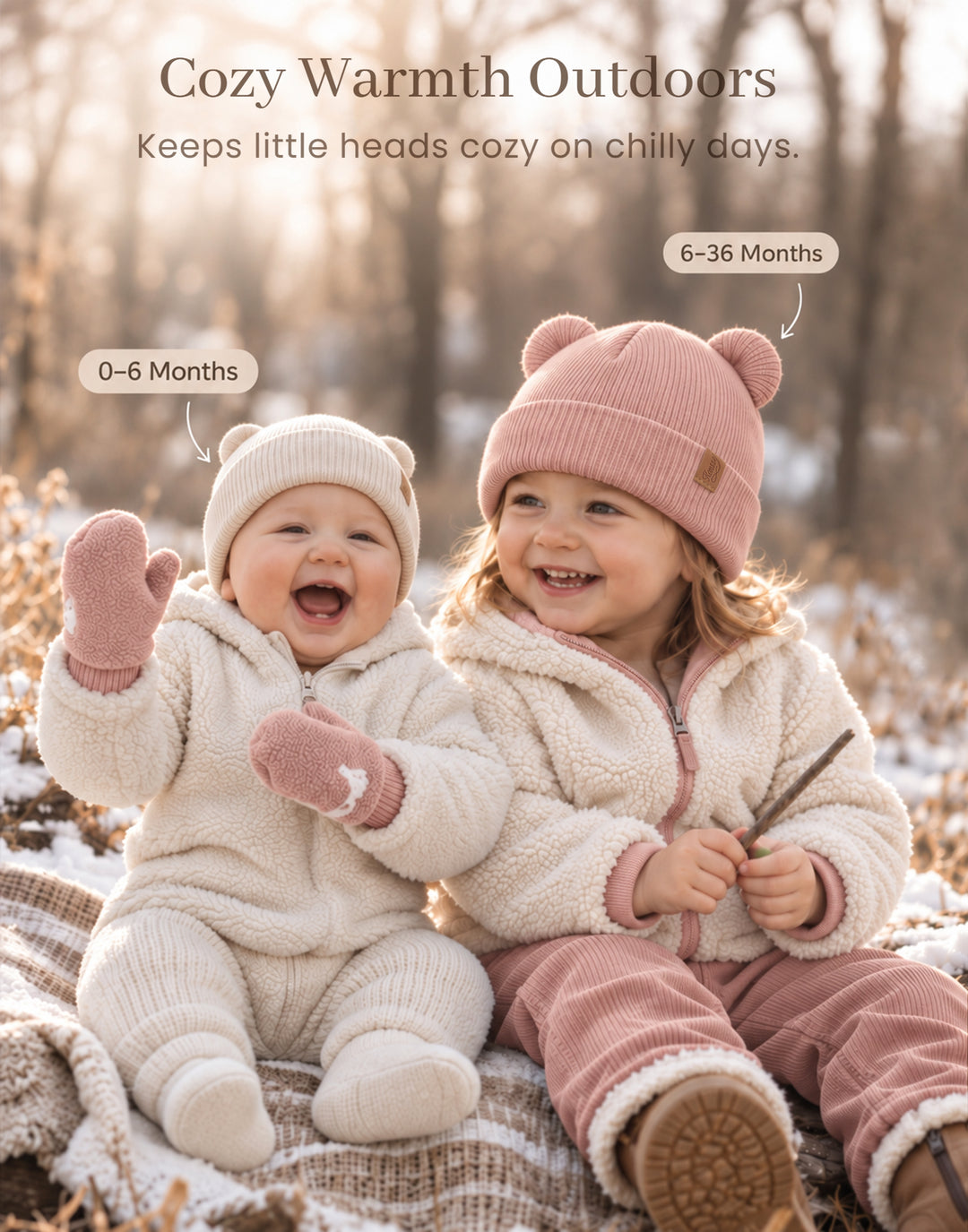 Konssy 4 Pack Baby Beanie with Bear Ear Warm Winter Hat for Newborn Infant Cozy Double-Layer Knitted Warm Cap, Extra-Soft Stretch Beanies, Multicolor Set, Baby Winter Hat for Boys and Girls 0-6 Months