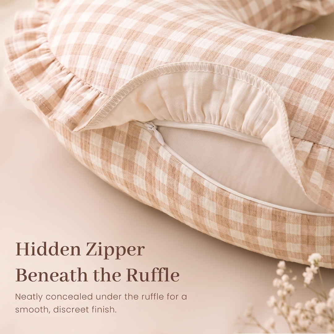 Konssy 100% Muslin Cotton Soft Nursing Pillow Covers with Ruffle Trim Covers Only, Breathable & Machine Washable Slipcover, Baby Breastfeeding Pillow Cover for Newborn Boys & Girls, in gift box