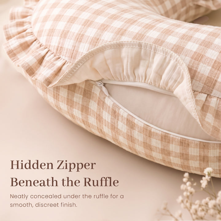 Konssy 100% Muslin Cotton Soft Nursing Pillow Covers with Ruffle Trim Covers Only, Breathable & Machine Washable Slipcover, Baby Breastfeeding Pillow Cover for Newborn Boys & Girls, in gift box