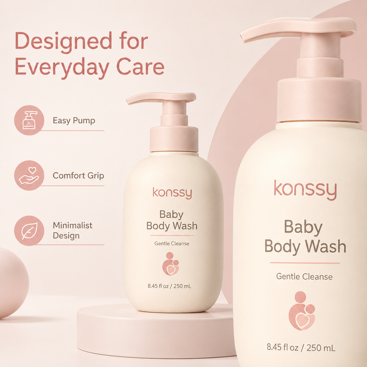 Konssy Baby Body Wash, Gentle Daily Cleanser with Soft Lather and Easy Rinse