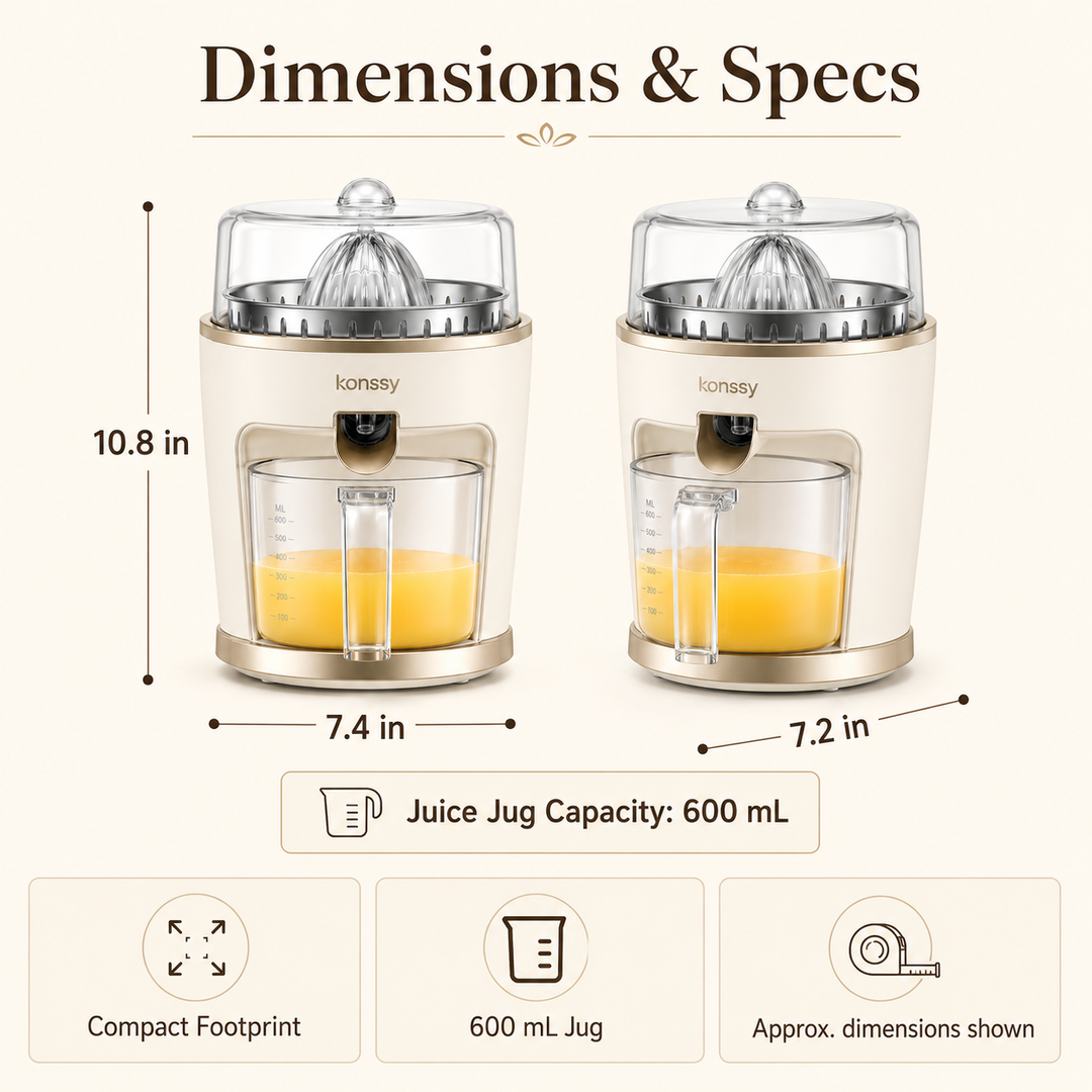 Konssy Electric Citrus Juicer Machine, Orange Lemon Lime Grapefruit Juice Extractor with 2 Reamer Sizes