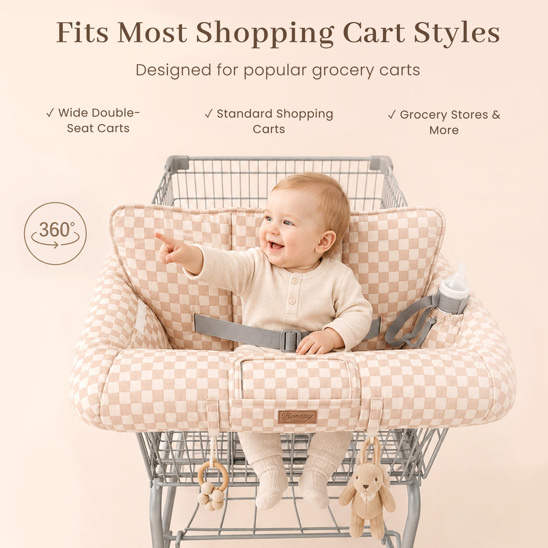 Konssy Shopping Cart Cover for Baby, High Chair Cover, 360° Protection Grocery Cart Seat Cover with Storage Pockets, Soft, Machine Washable, Portable with Carry Bag, Boys & Girls, Wide Green