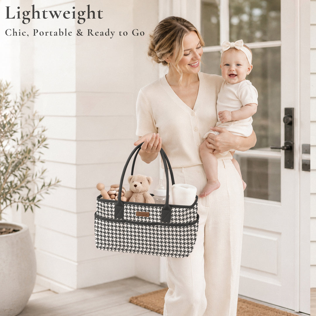 Konssy Quilted Diaper Caddy Organizer, Diaper Caddy Basket with Vegan Leather Handles, Water-Repellent Nursery Storage Basket, Portable Car Organizer, Registry Search Must Haves
