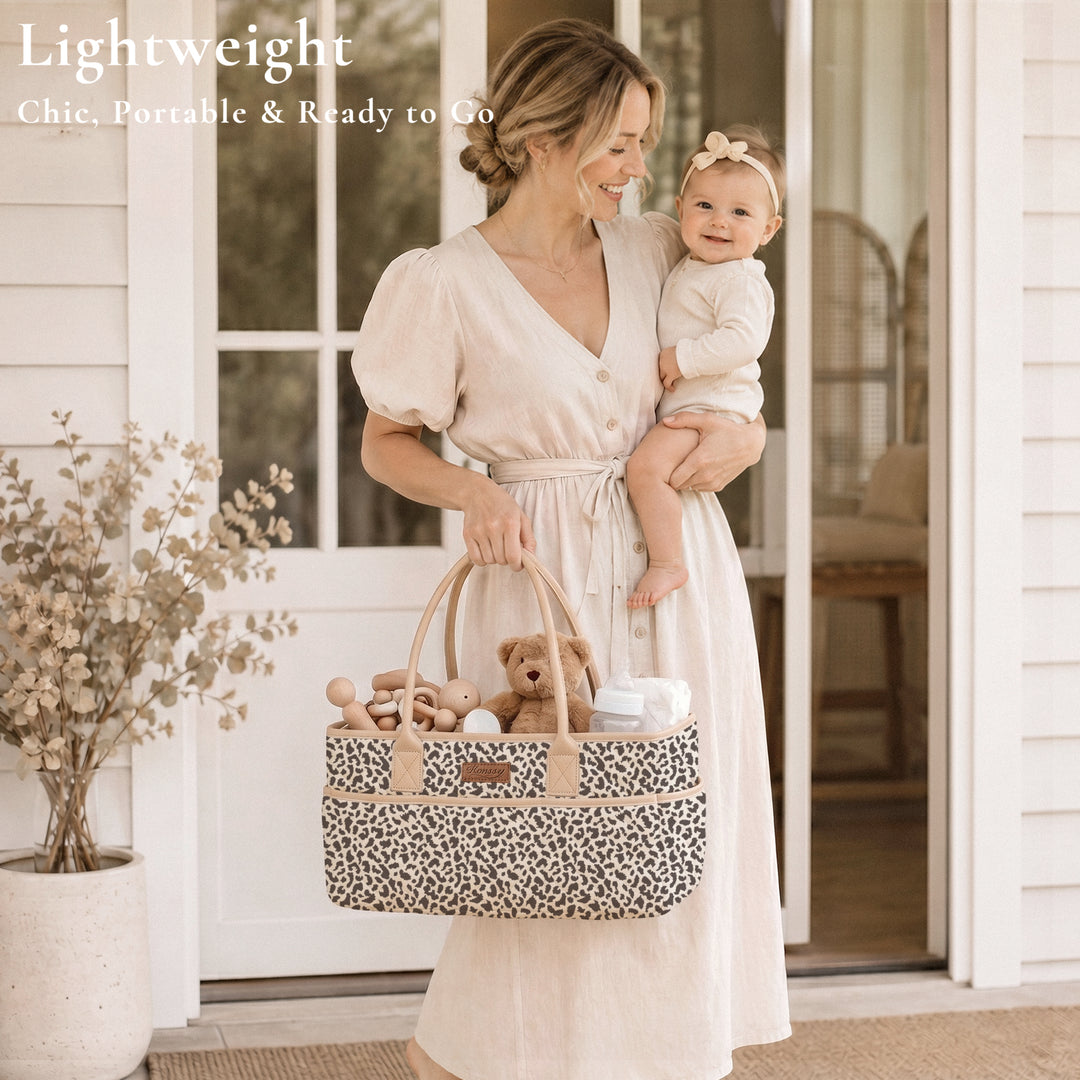 Konssy Quilted Diaper Caddy Organizer, Diaper Caddy Basket with Vegan Leather Handles, Water-Repellent Nursery Storage Basket, Portable Car Organizer, Registry Search Must Haves