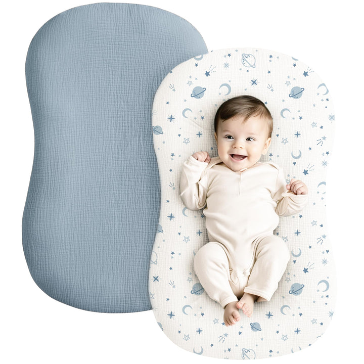 Konssy 2 Pack Muslin Baby Lounger Covers, Covers Only, 30.7" x 20" - Star,Blue - image 1