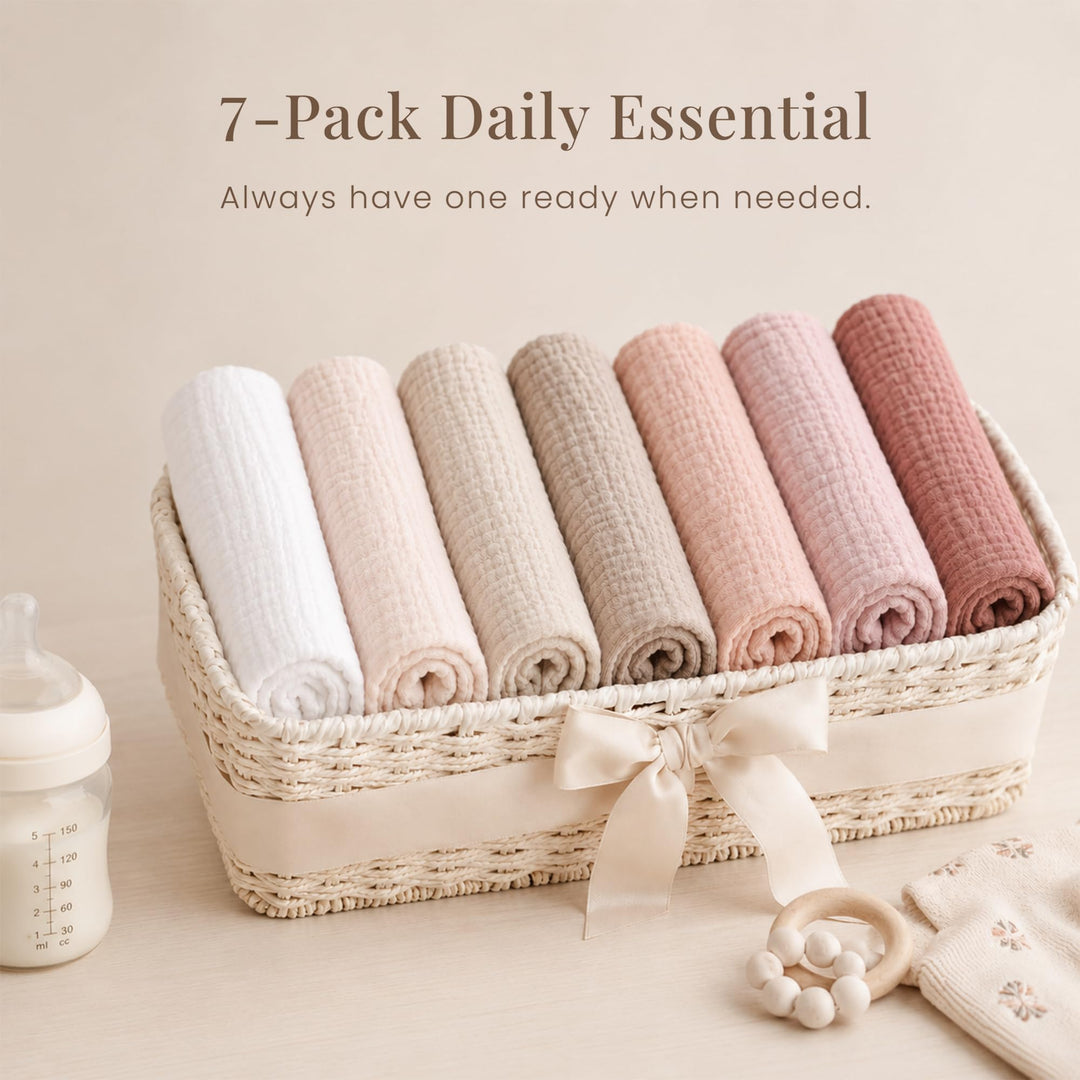 Konssy 7-Pack Muslin Baby Burp Cloths, 6-Layer 100% Cotton - Pink - image 7