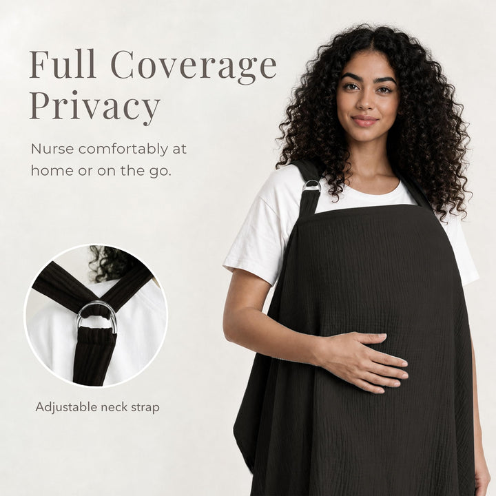 Konssy Muslin Nursing Cover Up for Breastfeeding with Rigid Hoop - Black - image 2