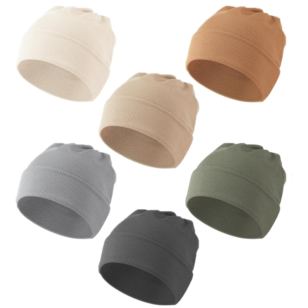 Konssy 6 Pack Baby Beanie Hats for Newborn Infant Girls Boys, 0-6 Months - Oat - image 1