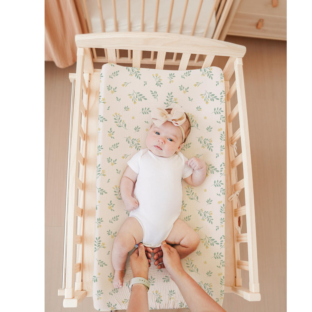 Konssy 2 Pack Muslin Changing Pad Covers for Baby Girls Boys, 32"x16" - Leafy,Green - image 3