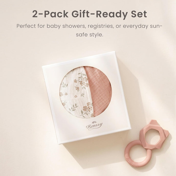 Konssy 2-Pack Muslin Baby Sun Hats for Girls with Bows, UPF 50+ - Blossom Pink - image 8