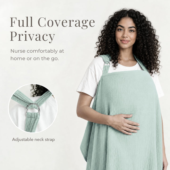 Konssy Muslin Nursing Cover Up for Breastfeeding with Rigid Hoop - Green - image 2