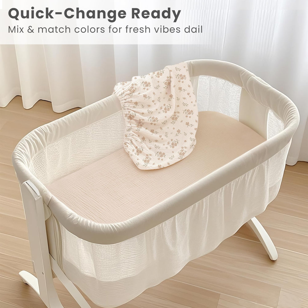 Konssy 2 Pack Muslin Bassinet Sheets for Baby Girls Boys, 33"x21" - Blossom,Cream - image 5