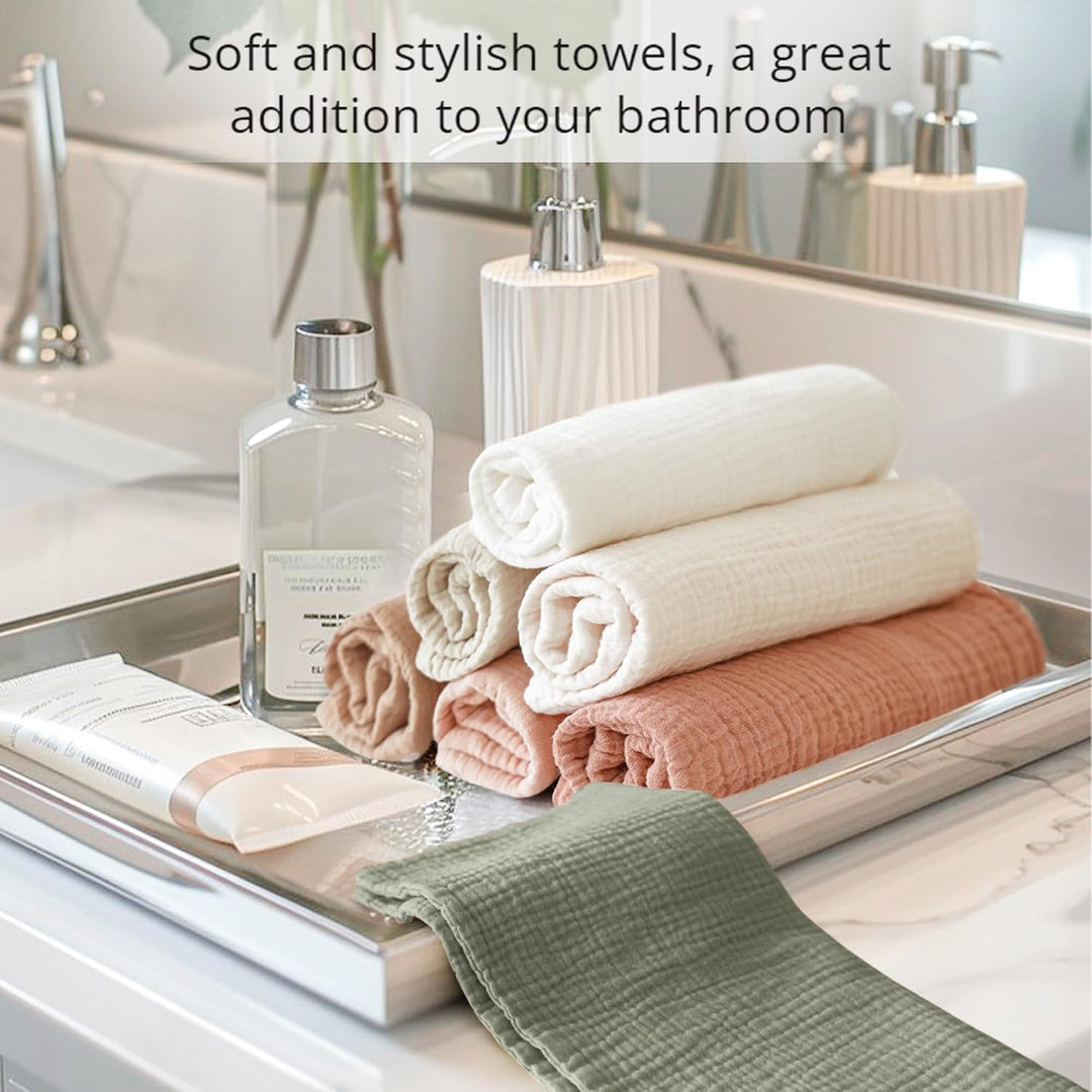 Konssy 7 Pack Face Cloths, 100% Muslin Cotton Wash Cloth for Washing Face - Fog Green - image 7