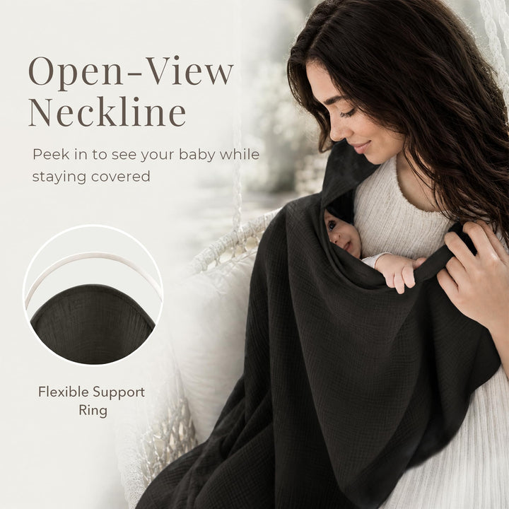 Konssy Muslin Nursing Cover Up for Breastfeeding with Rigid Hoop - Black - image 4