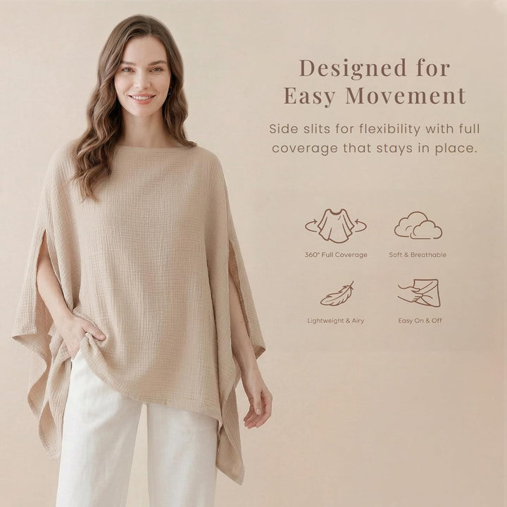 Konssy Muslin Nursing Cover for Breastfeeding, 360° Full Privacy Breathable 100% Cotton Breastfeeding Cover, Multi-use Carseat Canopy