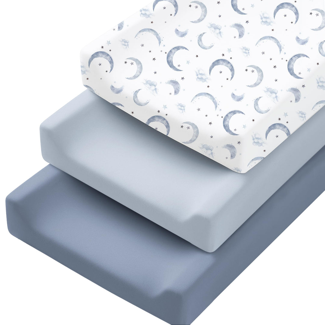 Konssy 3 Pack Stretchy Changing Pad Covers, 32"x16" Changing Table Sheets - Blue Moon - image 1
