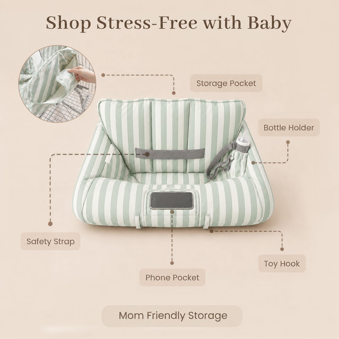 Konssy Shopping Cart Cover for Baby, High Chair Cover, 360° Protection - Green Wide Strip - image 2