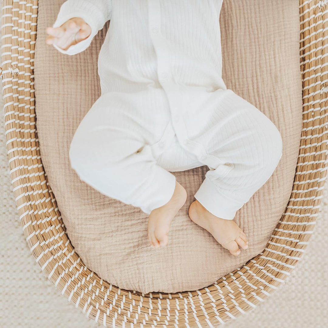 Konssy 2 Pack Muslin Bassinet Sheets for Baby Girls Boys, 32"x16" - Blossom,Cream - image 6