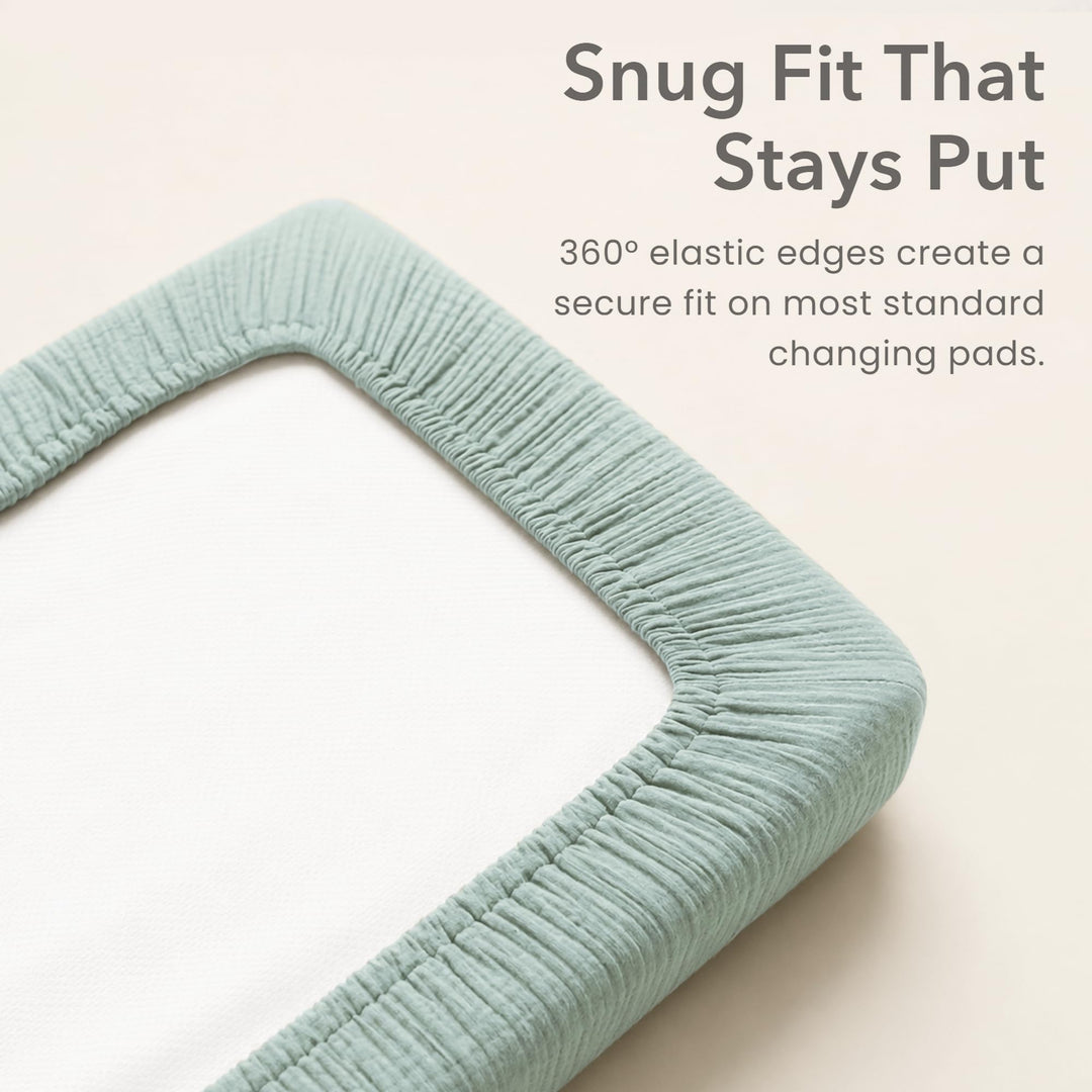 Konssy 2 Pack Quilted Muslin Changing Pad Cover, Waterproof Layer 32" x 16" - Pistachio - image 6