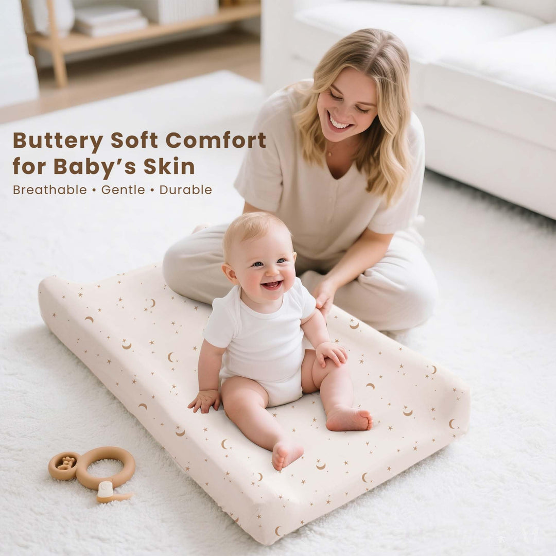 Konssy 3 Pack Stretchy Changing Pad Covers, 32"x16" Changing Table Sheets - Coffee Check - image 3