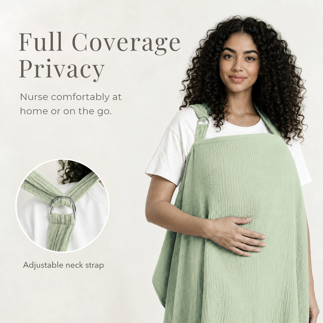 Konssy Muslin Nursing Cover Up for Breastfeeding with Rigid Hoop - shuangceng-buruzhao-zhonglv-New - image 2