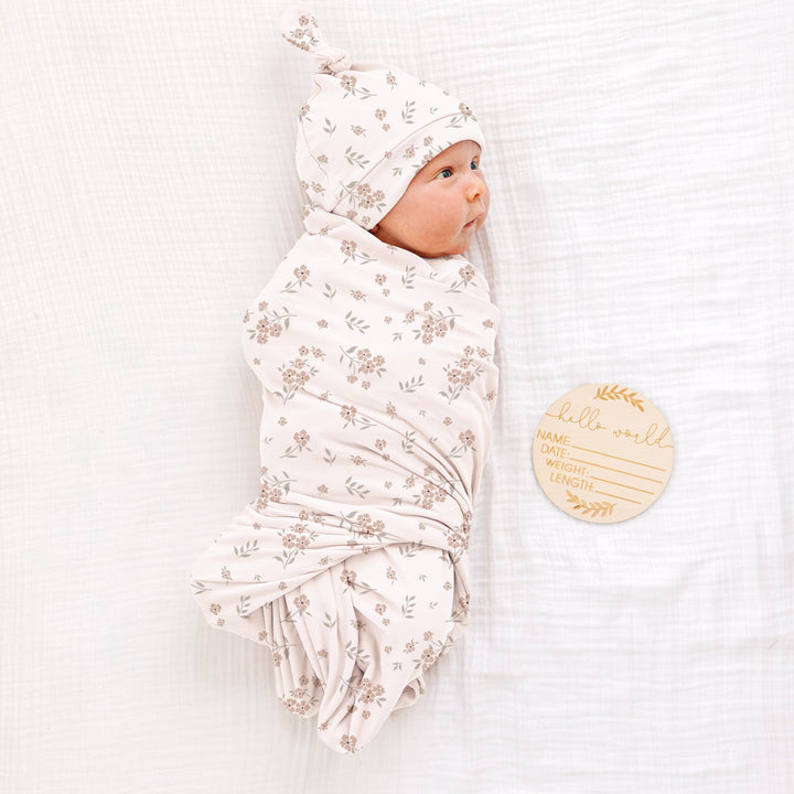 Konssy Newborn Swaddle Blanket with Beanie Hat Set, Baby Receiving Blanket - Blossom - image 2