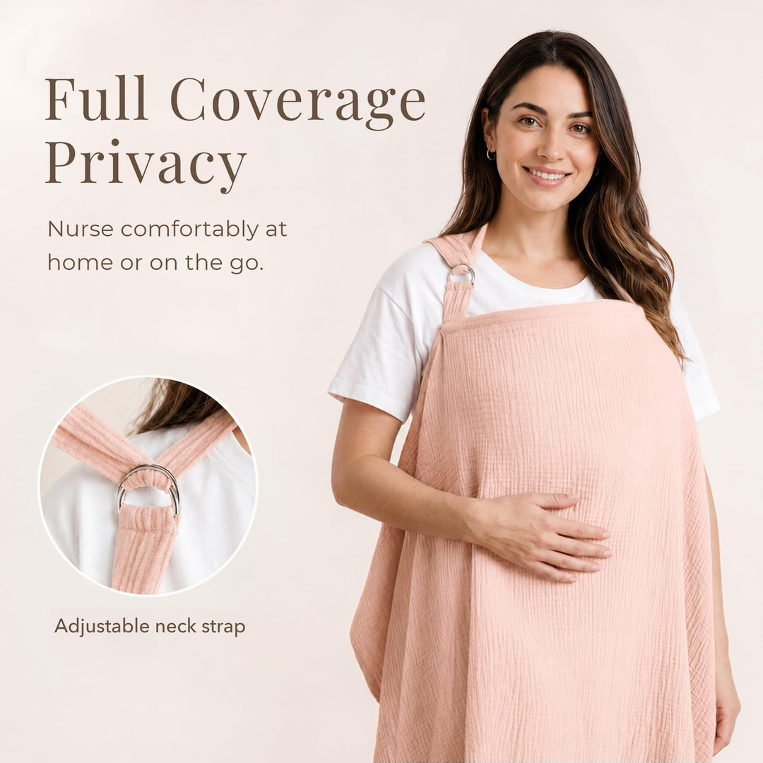 Konssy Muslin Nursing Cover Up for Breastfeeding with Rigid Hoop - shuangceng-buruzhao-pifen-New - image 2