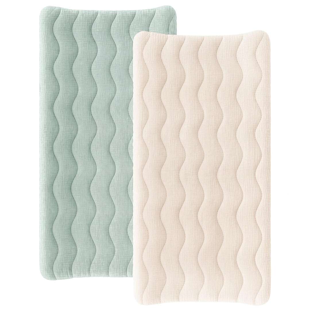 Konssy 2 Pack Quilted Muslin Changing Pad Cover, Waterproof Layer 32" x 16" - Pistachio - image 1