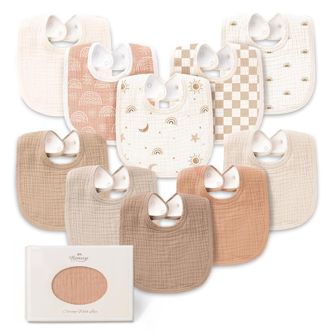 Konssy 10-Pack Muslin Baby Bibs for Drooling and Teething - Camel Coffee - image 1