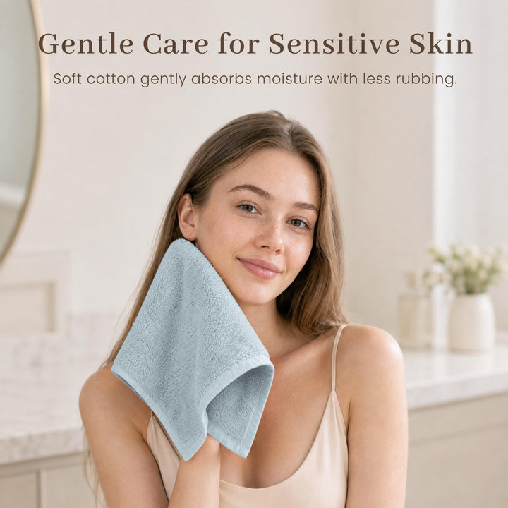 Konssy 6-Pack 100% Cotton Terry Face Cloths, Soft Wash Cloths for Women - Blue - image 6