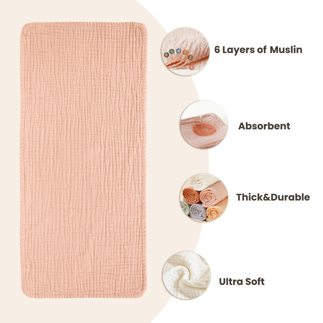Konssy 6-Pack Thick Muslin Baby Burp Cloths, 6-Layer Ultra Soft Cotton - Changtiao-1Dai-New - image 3