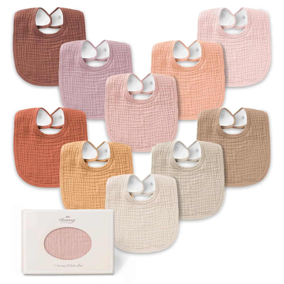 Konssy 10-Pack Muslin Baby Bibs for Drooling and Teething - Dusty Pink - image 1