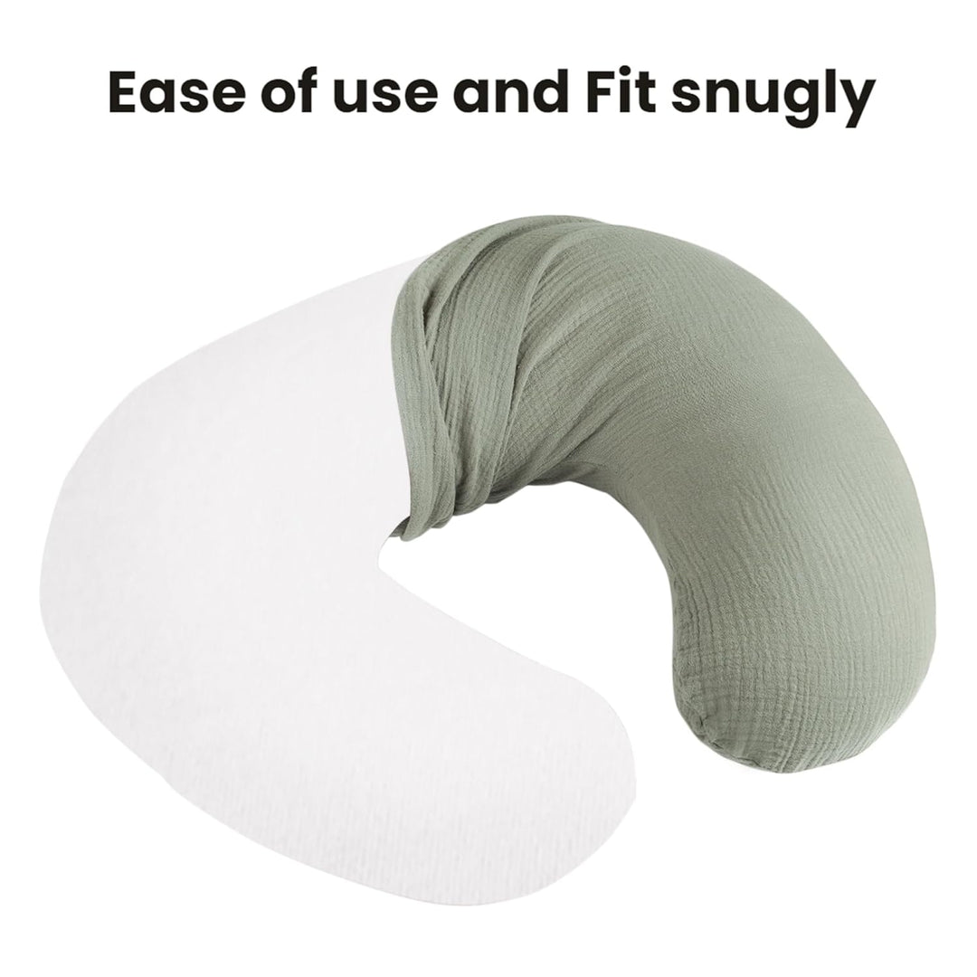 Konssy Muslin Nursing Pillow Covers, Soft and Cute Nursing Covers for Breastfeeding Pillows, Ideal for Newborn Baby Boys and Girls (Fog Green, Cream) - 2 Pack