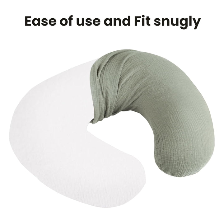 Konssy Muslin Nursing Pillow Covers, Soft and Cute Nursing Covers for Breastfeeding Pillows, Ideal for Newborn Baby Boys and Girls (Fog Green, Cream) - 2 Pack