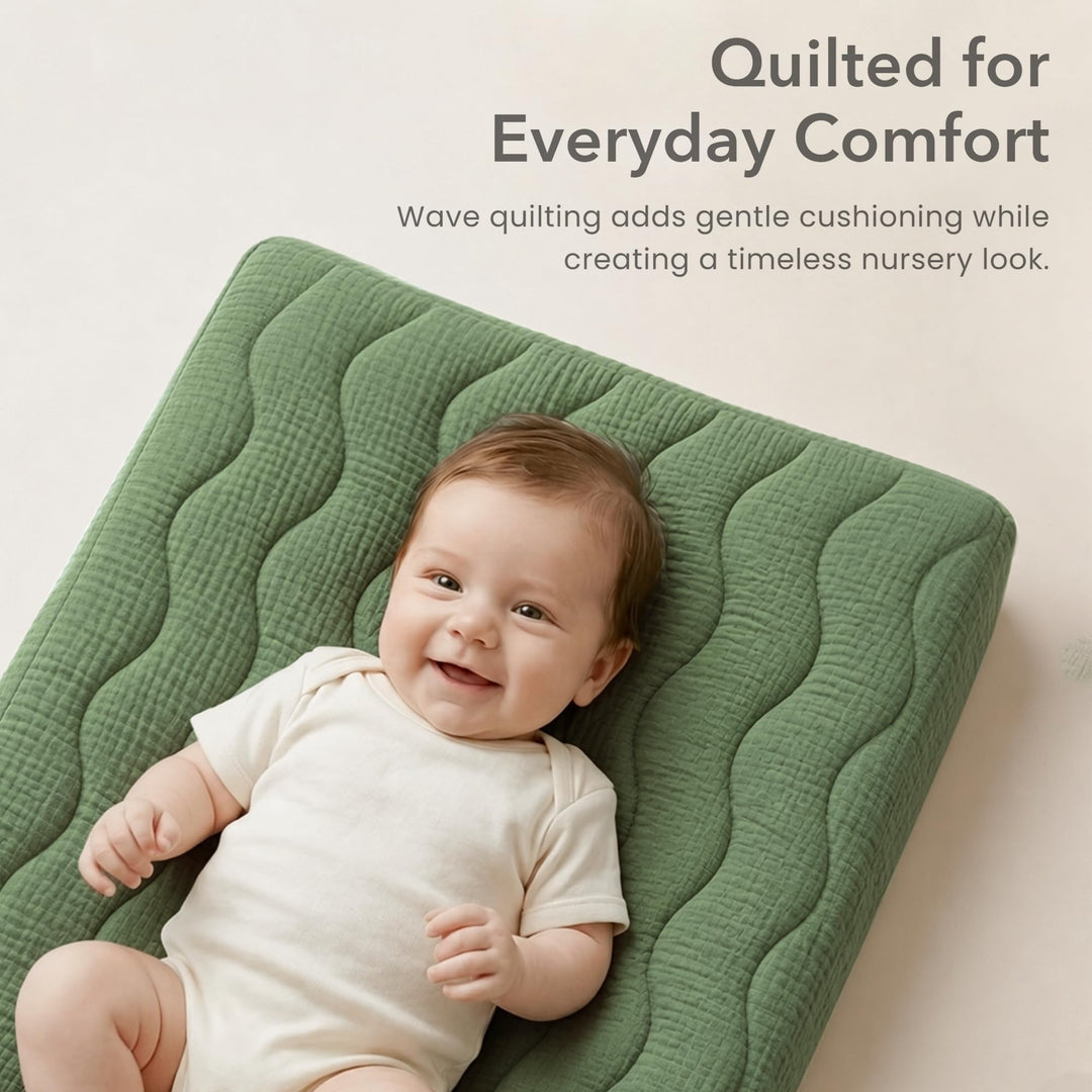 Konssy 2 Pack Quilted Muslin Changing Pad Cover, Waterproof Layer 32" x 16" - Sage Green,Baby Green Plaid - image 4