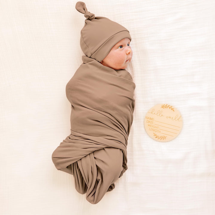 Konssy Newborn Swaddle Blanket with Beanie Hat Set, Baby Receiving Blanket - Brown - image 2