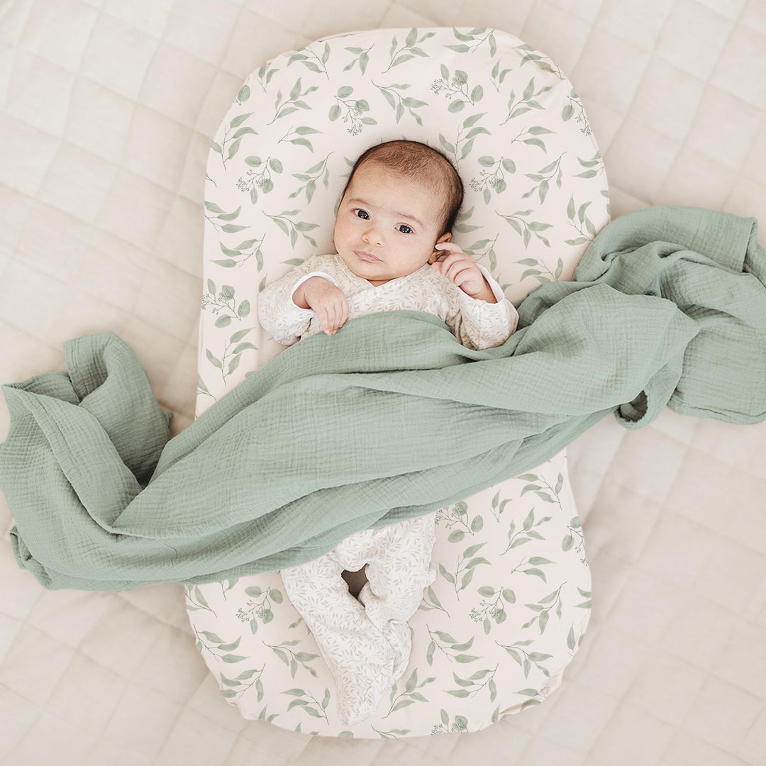 Konssy 2 Pack Baby Lounger Cover, Stretchy Infant Slipcover, Covers Only - Green Leaves,Green - image 2