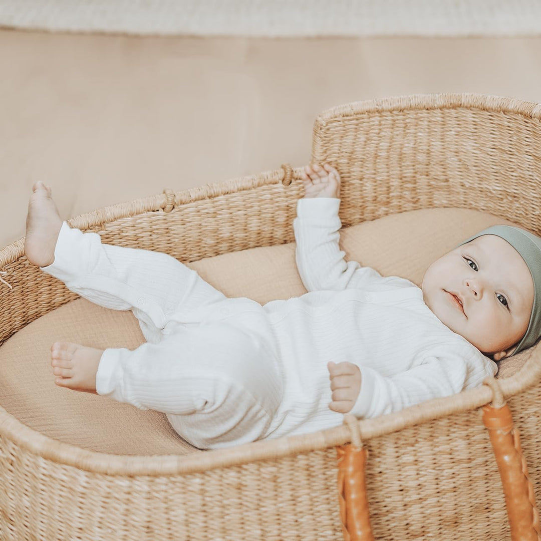 Konssy 2 Pack Muslin Bassinet Sheets for Baby Girls Boys, 32"x16" - Blossom,Cream - image 4