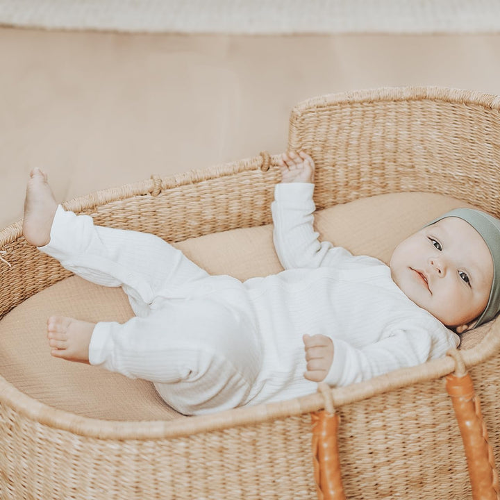 Konssy 2 Pack Muslin Bassinet Sheets for Baby Girls Boys, 32"x16" - Blossom,Cream - image 4