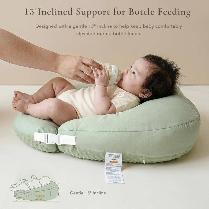 Konssy Nursing Pillow for Breastfeeding and Bottle Feeding, Safety Guard Baby Feeding Pillow, Gentle Incline, Waist Strap, Side Pocket for New Moms Home and Travel
