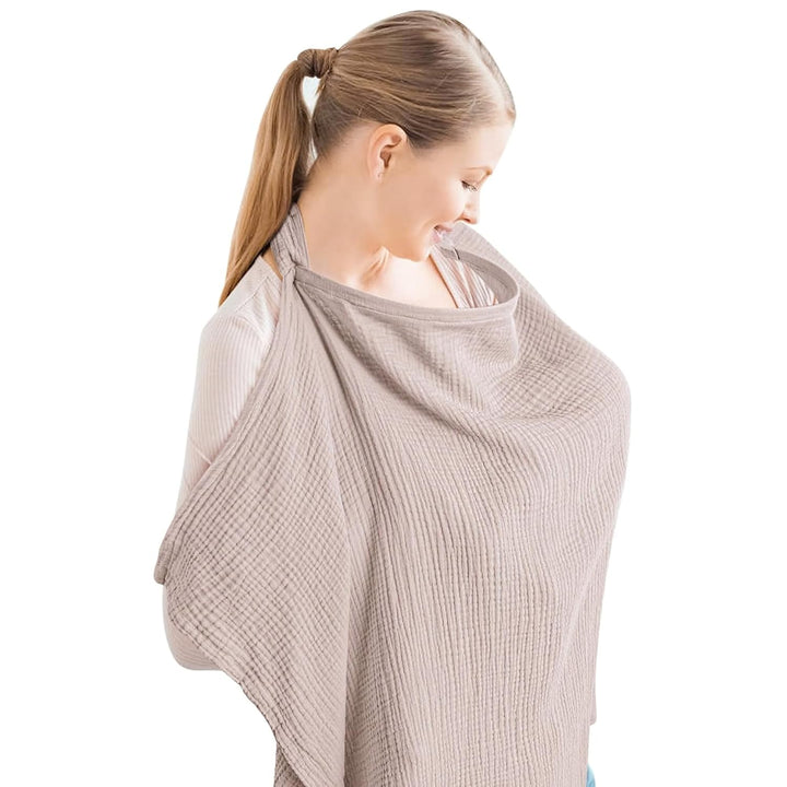 Konssy Muslin Nursing Cover Up for Breastfeeding with Rigid Hoop 100% Cotton Nursing Apron, Lightweight & Breathable, Carseat Canopy, Breast Feeding Covers for Women