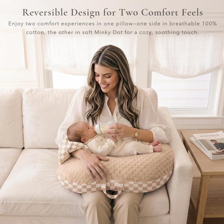 Konssy Nursing Pillow for Breastfeeding and Bottle Feeding, Safety Guard Baby Feeding Pillow, Gentle Incline, Waist Strap, Side Pocket for New Moms Home and Travel