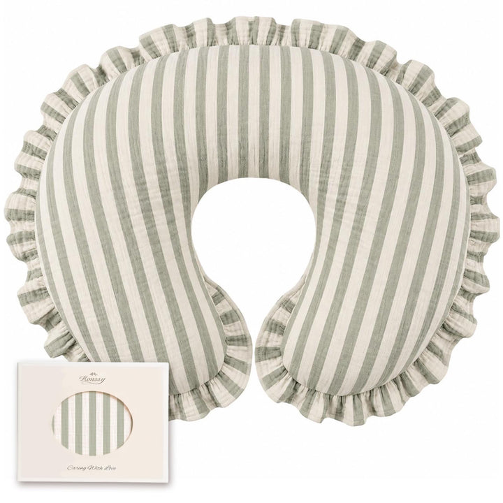 Konssy 100% Muslin Cotton Soft Nursing Pillow Cover with Ruffle Trim - Forest Stripes - image 1