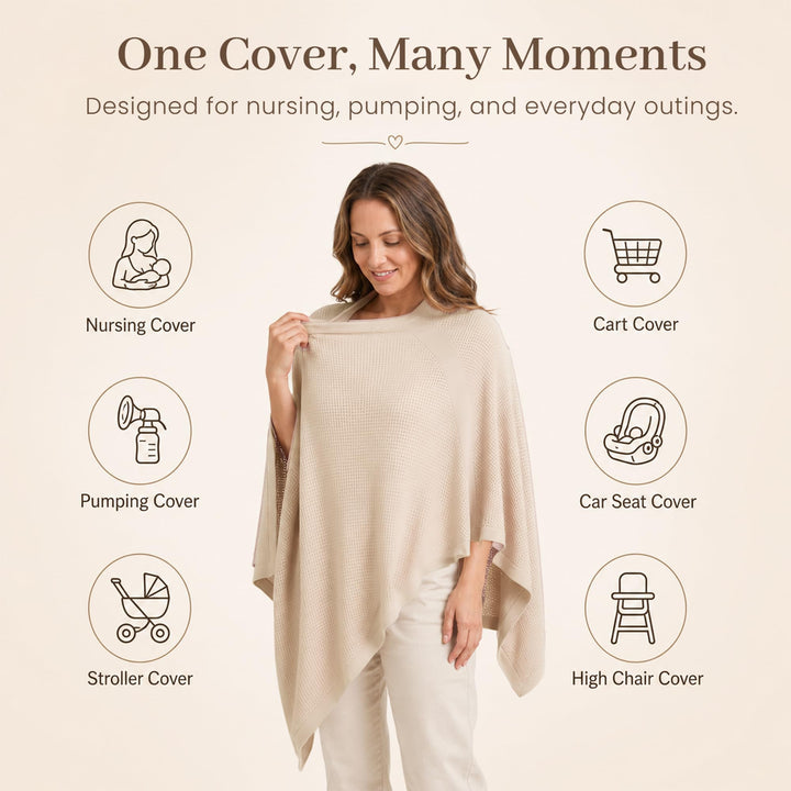 Konssy Nursing Cover for Breastfeeding, Full Privacy Nursing Poncho - Blush Beige - image 4