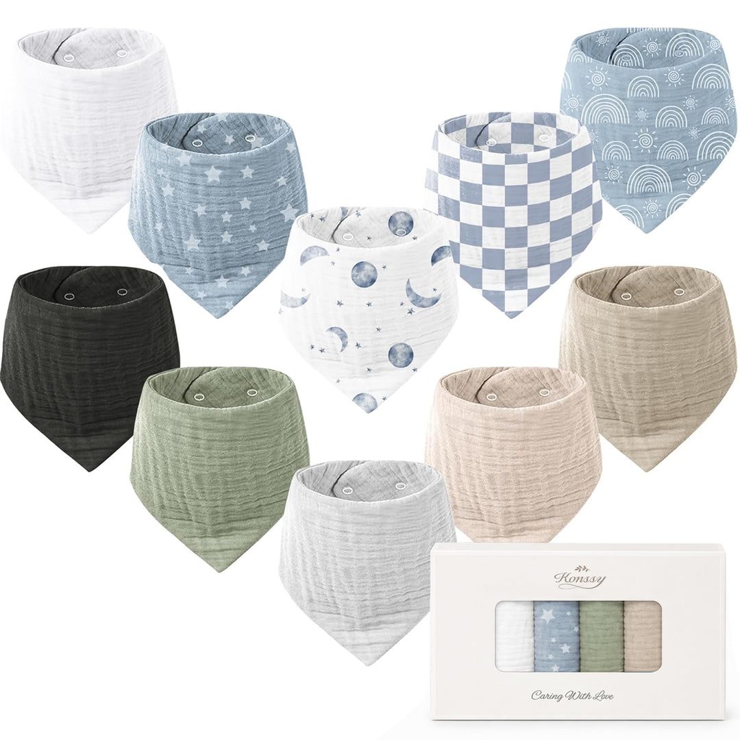 Konssy 10 Pack Baby Muslin Bandana Bibs for Drooling and Teething - Cerulean - image 1