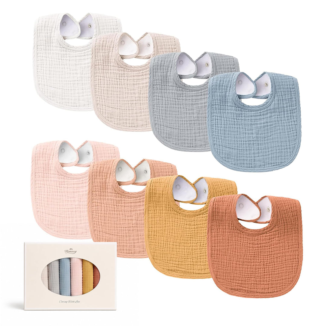 Konssy 8-Pack Muslin Baby Bibs, Adjustable Fit for Drooling and Teething - Pink - image 1