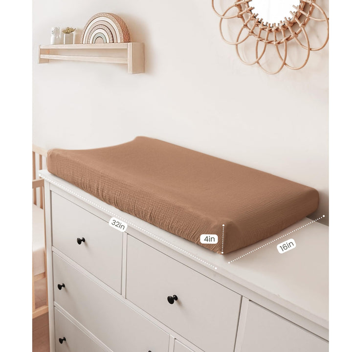 Konssy 100% Cotton Muslin Changing Pad Cover 2 Pack, 32"x16" Standard Fit - Brown,Cream - image 3
