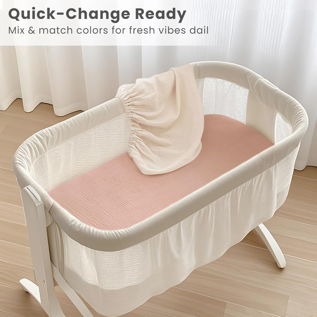 Konssy 2 Pack Muslin Bassinet Sheets for Baby Girls Boys, 33"x21" - Pink,Cream - image 5