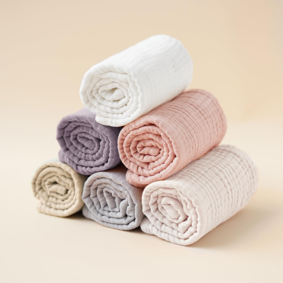 Konssy 6-Pack Thick Muslin Baby Burp Cloths, 6-Layer Ultra Soft Cotton - Purple - image 7